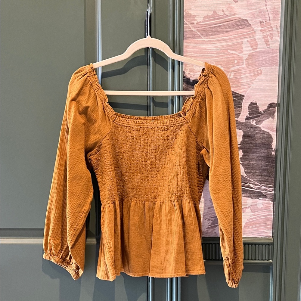 Madewell Women's Smocked Rust Top